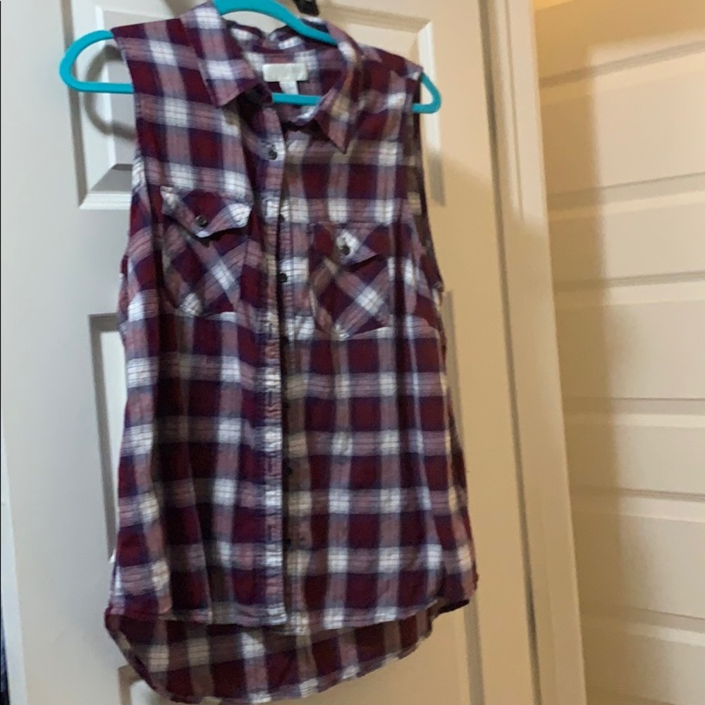 Plaid button down top